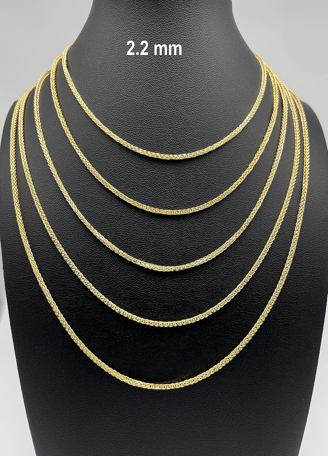 JEWELHEART 10K and 14K Gold Square Wheat Chain 1.5mm 1.7mm 2.2mm 2.6mm 3.2mm 3.9mm 4.5mm Yellow Real Gold Chains Diamond Cut Braided Franco Chain Necklace For Women with Lobster Clasp 16' 18' 20' 22' 24'