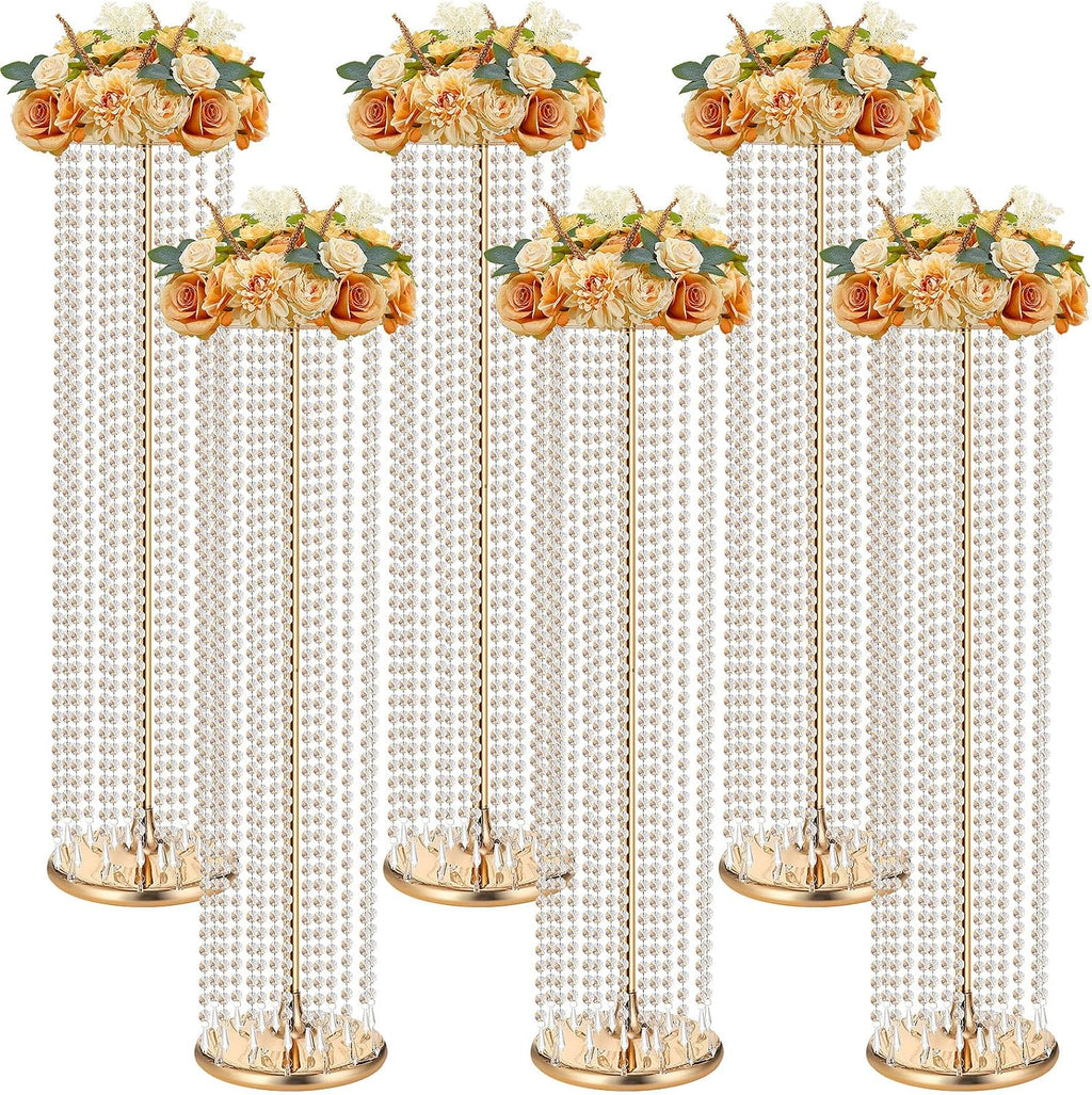 Geetery Luxurious Crystal Flower Stands - Set of 6, 35.4 Inch Tall Metal Wedding Centerpieces and Home Decor
