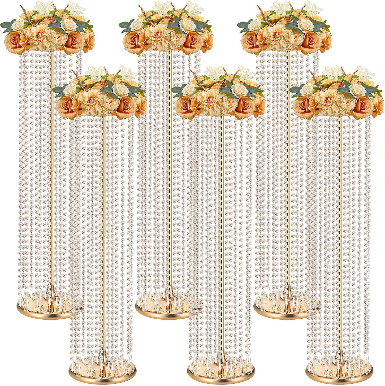 Geetery Luxurious Crystal Flower Stands - Set of 6, 35.4 Inch Tall Metal Wedding Centerpieces and Home Decor