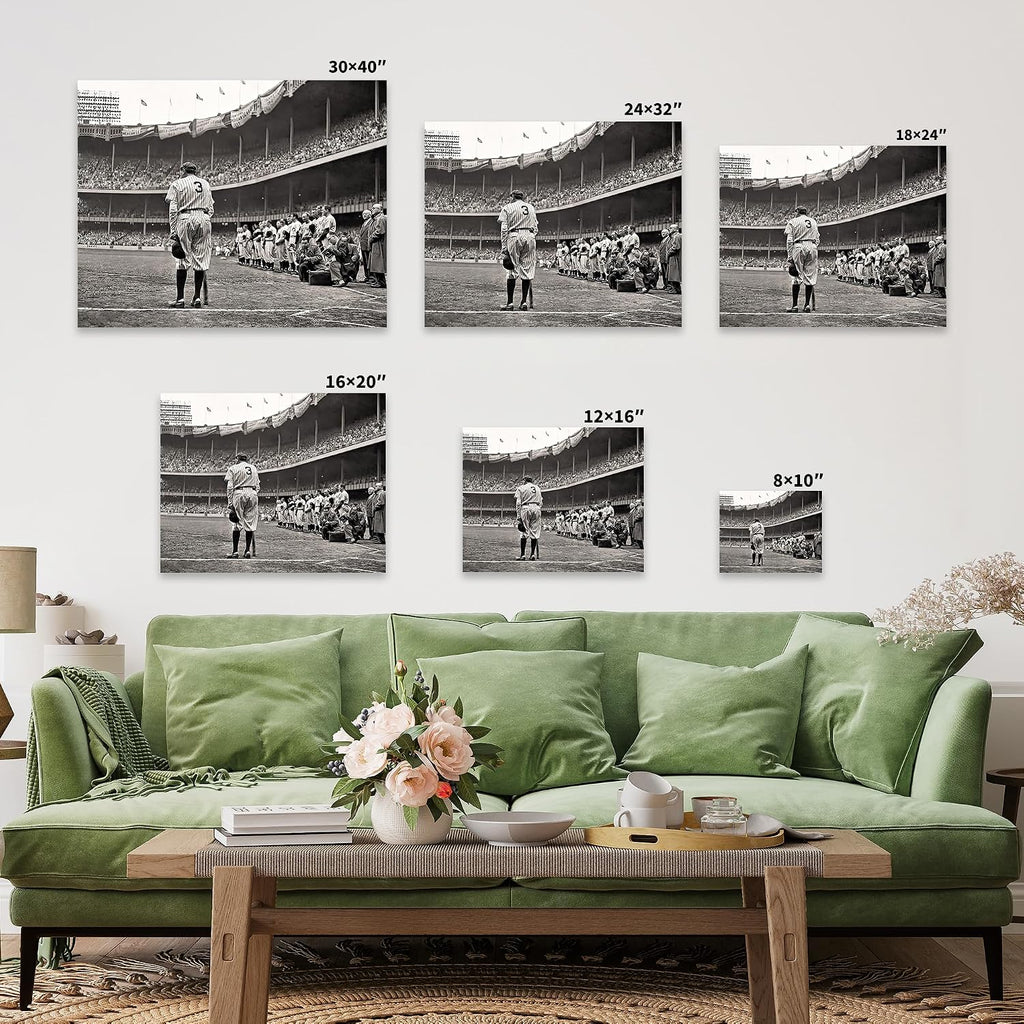 Poster Master The Babe Bows Out Canvas - Retro Babe Ruth Retires Print - Sports Art - Gift for Him, Men, Athlete - Baseball Art - Decor for Man Cave, Gym, Living Room - 24x32 Gold Framed Canvas
