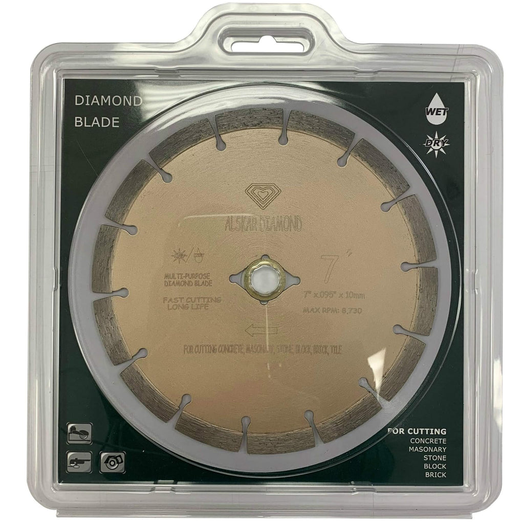 (10 Pack) ALSKAR DIAMOND 7 inch Dry or Wet Cutting General Purpose Segmented High Speed Diamond Saw Blades for Concrete Stone Brick Masonry (7' - 10 pcs)