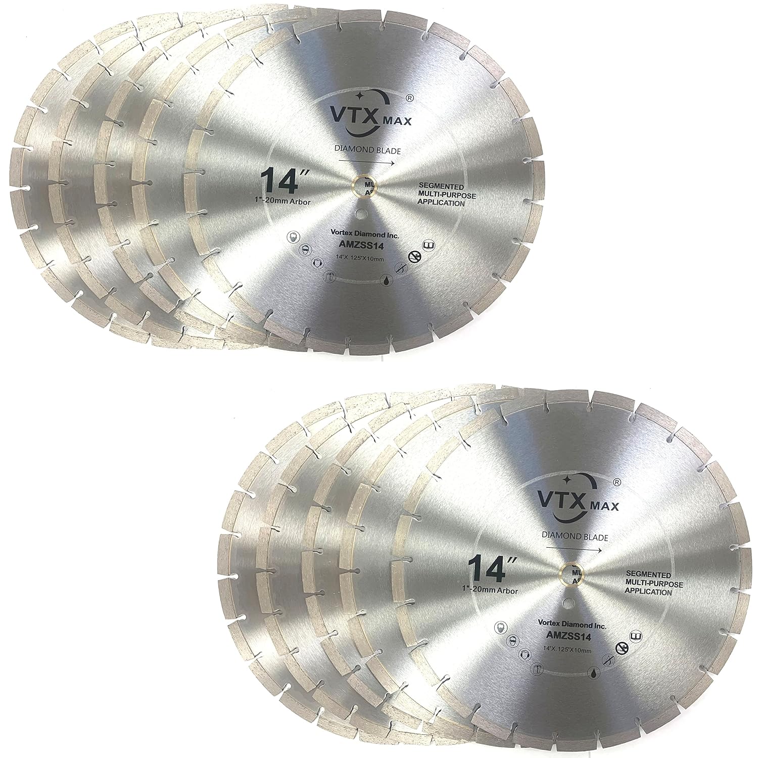 (10 Pack) VTXMax VSS 14 Inch Dry or Wet Cutting General Purpose Power Saw Segmented Diamond Blades for Concrete Stone Brick Masonry (14' (10 pcs))