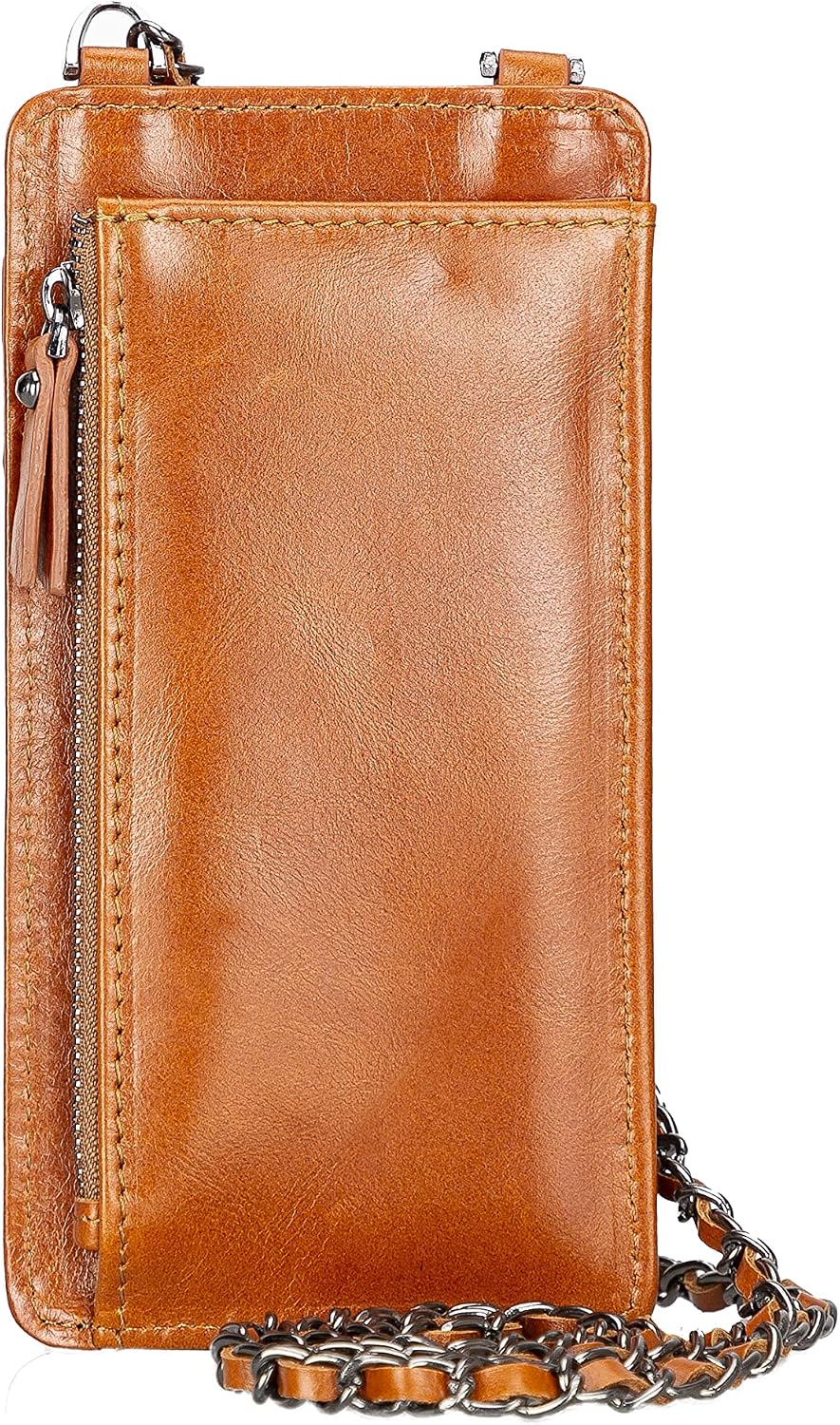 Crossbody Women Wallet fits iPhone 16 Pro MAX / 17 Pro MAX and All Mobile Devices up to 6.9' - Zippered Women Purse, Shoulder Bag with Card Holder, Pocket & Chain Strap, Trendy (Chestnut)