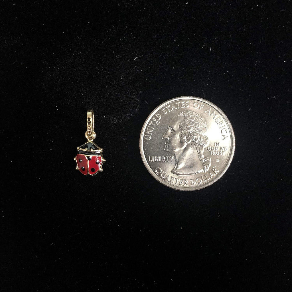 Ioka - 14K Yellow Gold Lady Bug Colored Enamel Lucky Charm Tiny Pendant For Necklace or Chain