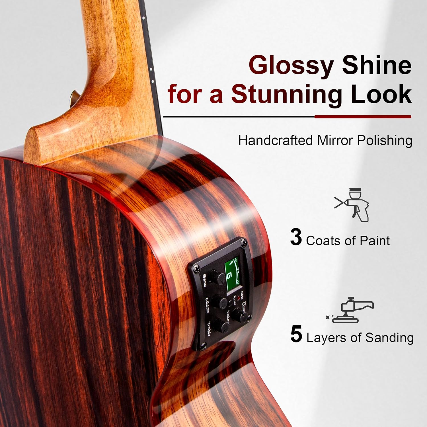 Caramel BEG91 Cutaway Ebony Glossy Baritone Acoustic & Electric Ukulele with Armrest | 30-inch Handmade Professional Ukelele Kit with Accessories
