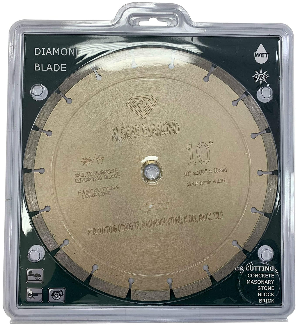 (10 Pack) ALSKAR DIAMOND 10 inch Dry or Wet Cutting General Purpose High Speed Segmented Diamond Saw Blades for Concrete Stone Brick Masonry (10' - 10 pcs)