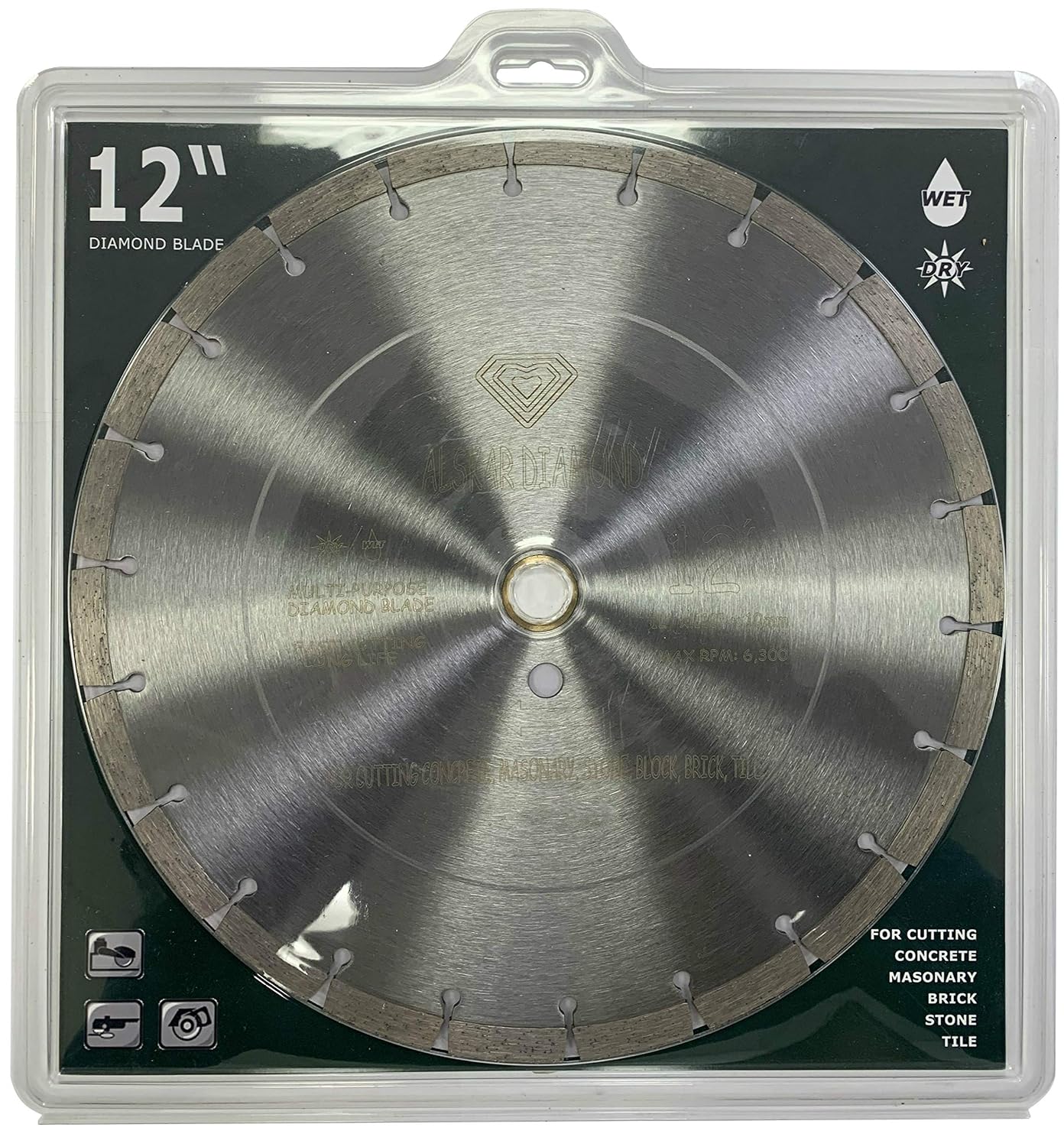 (10 Pack) ALSKAR DIAMOND ADLSS 12 inch Dry or Wet Cutting General Purpose Segmented High Speed Diamond Saw Blades for Concrete Stone Brick Masonry with Arbor 1'-20mm (12' - 10 pcs)