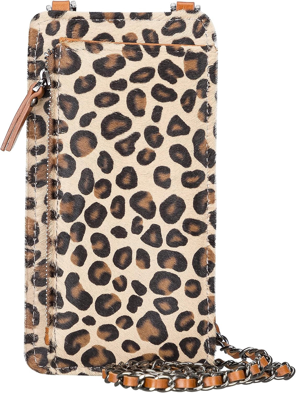 Crossbody Women Wallet fits iPhone 16 Pro MAX / 17 Pro MAX and All Mobile Devices up to 6.9' - Zippered Women Purse, Shoulder Bag with Card Holder, Pocket & Chain Strap, Trendy (Leopard)