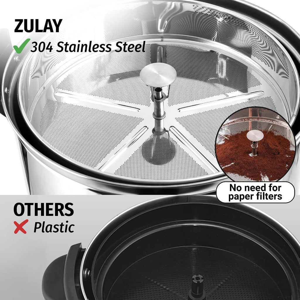 Zulay Commercial Grade 100 Cup Coffee Maker Hot Water Urn - Large Percolator Pot Dispenser With Double-Wall Stainless Steel, Quick Brew, Stays Hot for Tea & Beverage at Events & Catering - Silver