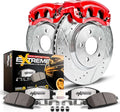 PowerStop Rear Brake & Caliper Kit for Dodge Ram 2500 2009-10 |Ram 3500 2009-10 |Ram 1500 2012 |2500 2011-18 - Drilled & Slotted Disc Rotors + Z36 Brake Pads + Red-Powder Coated Calipers, KC5487-36
