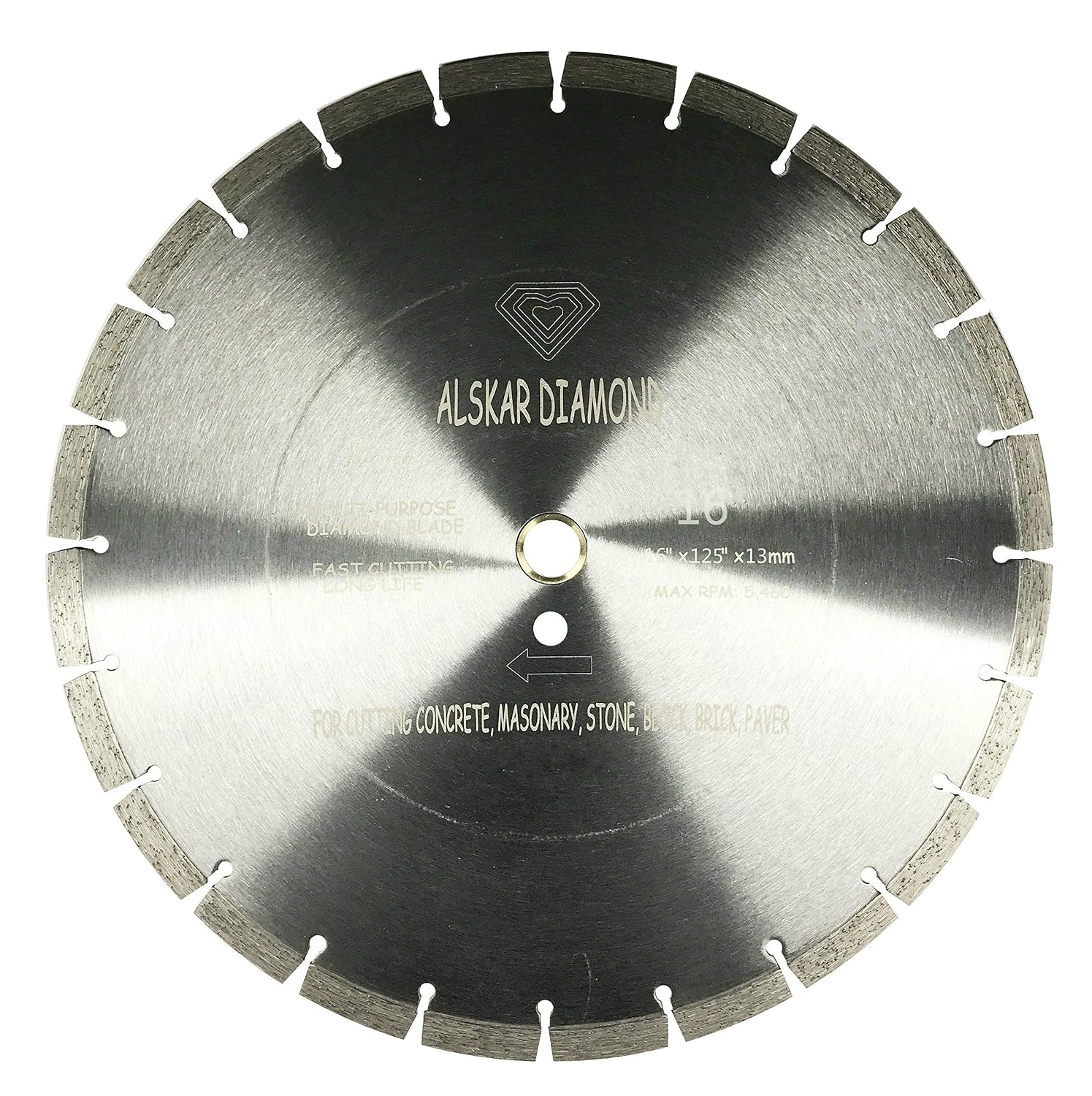 (5 Pack) ALSKAR DIAMOND ADLSS 16 inch Dry or Wet Cutting General Purpose Power Saw Segmented Diamond Blades for Concrete Stone Brick Masonry (16' - 5 pcs)