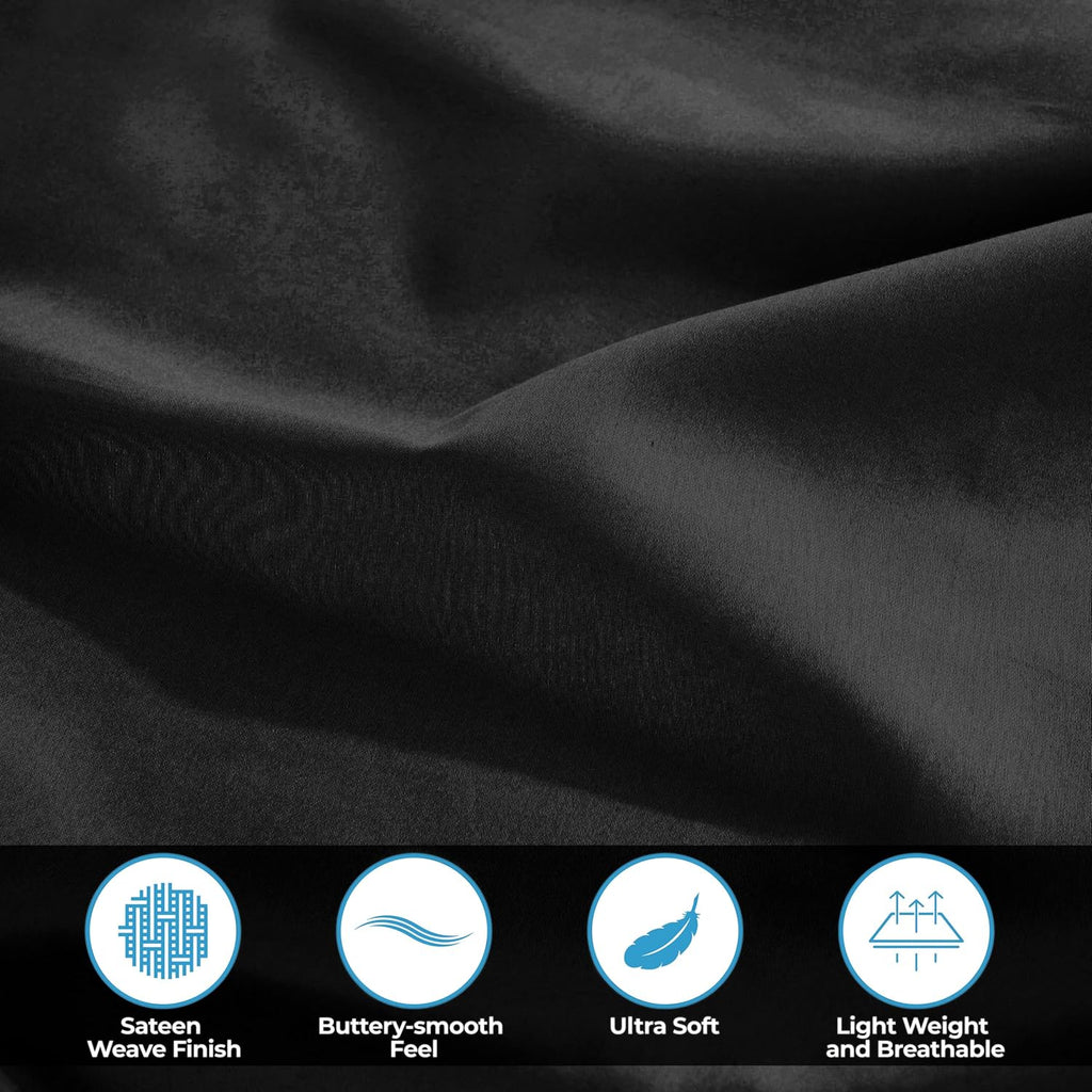 Superior Egyptian Cotton 400 Thread Count Bed Sheet Set, 1 Elastic Deep Pocket Fitted Sheet, 1 Flat Sheet, 2 Pillowcases, Soft Bedding, Luxury Sheets, Sateen Weave, Full Size, Black