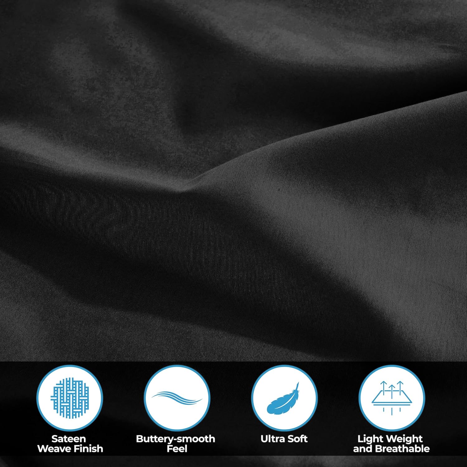 Superior Egyptian Cotton 400 Thread Count Bed Sheet Set, 1 Elastic Deep Pocket Fitted Sheet, 1 Flat Sheet, 2 Pillowcases, Soft Bedding, Luxury Sheets, Sateen Weave, Full Size, Black
