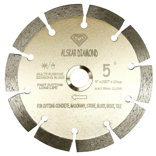 (20 Pack) ALSKAR DIAMOND 5 inch Dry or Wet Cutting General Purpose Power Saw Segmented Diamond Blades for Concrete Stone Brick Masonry (5' - 20 pcs)