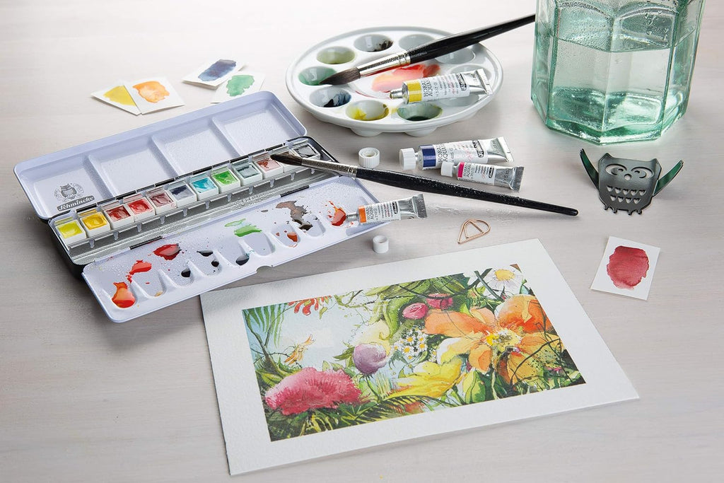 Schmincke - HORADAM® AQUARELL Color Box with 48 Finest Watercolors, 74448097, Black Metal Box, Painting Set, Premium Watercolors, 48 x 1/2 Pans