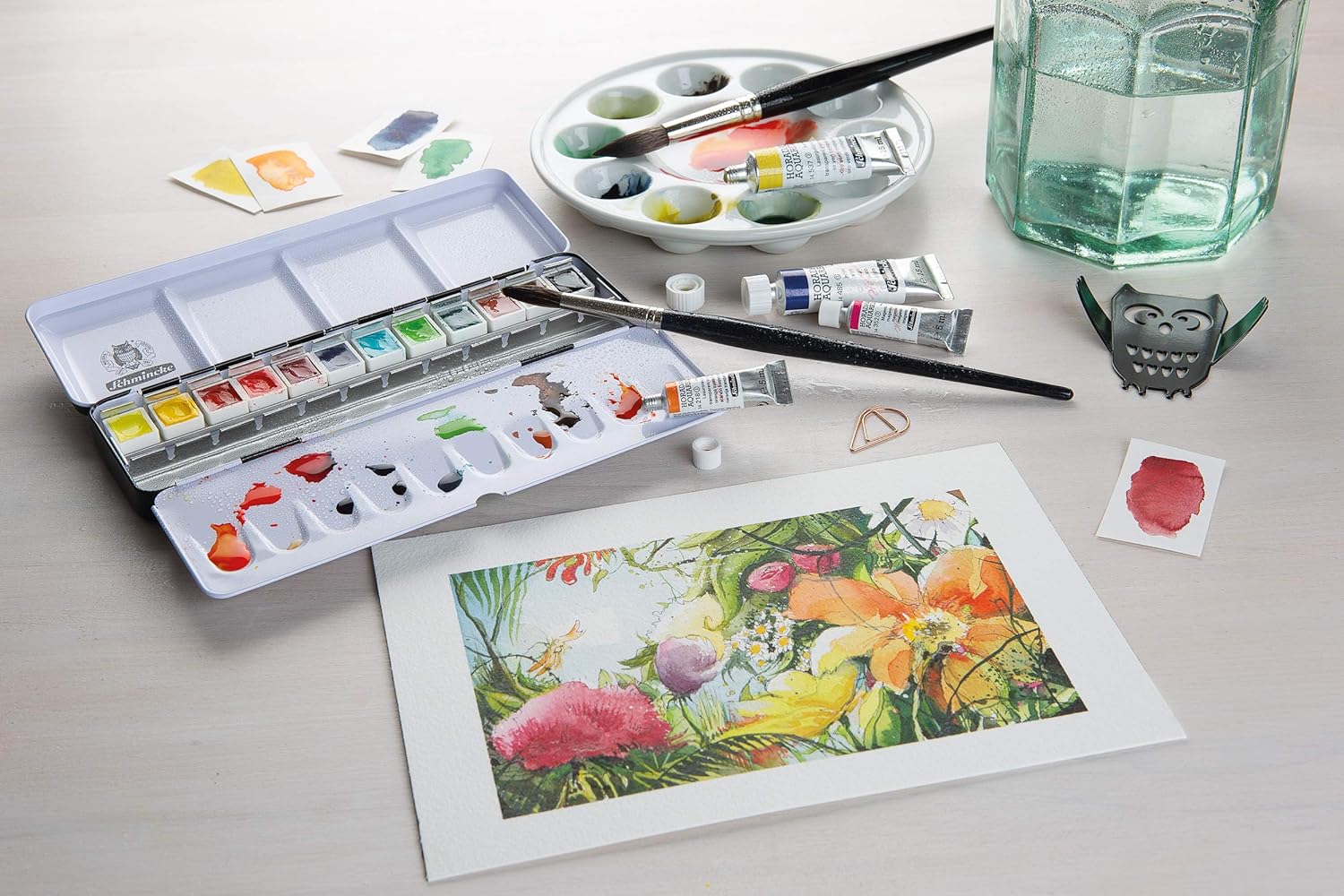 Schmincke - HORADAM® AQUARELL Color Box with 48 Finest Watercolors, 74448097, Black Metal Box, Painting Set, Premium Watercolors, 48 x 1/2 Pans