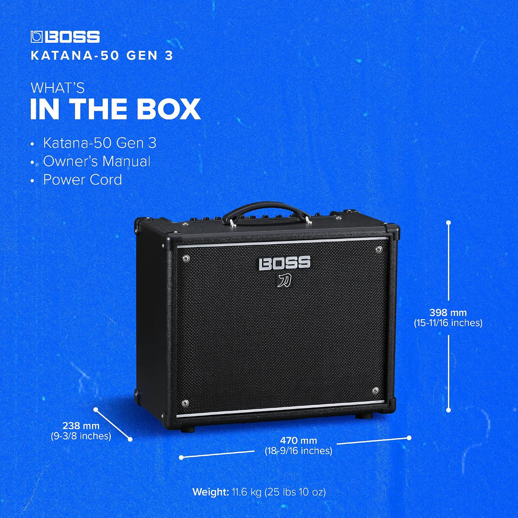 BOSS Katana-50 Gen 3 Guitar Amplifier | Compact 50-Watt Combo Amp | Custom 12-Inch Speaker | Evolved Tube Logic Sound | 12 Amp Characters | Onboard BOSS Effects | Advanced Connectivity & More