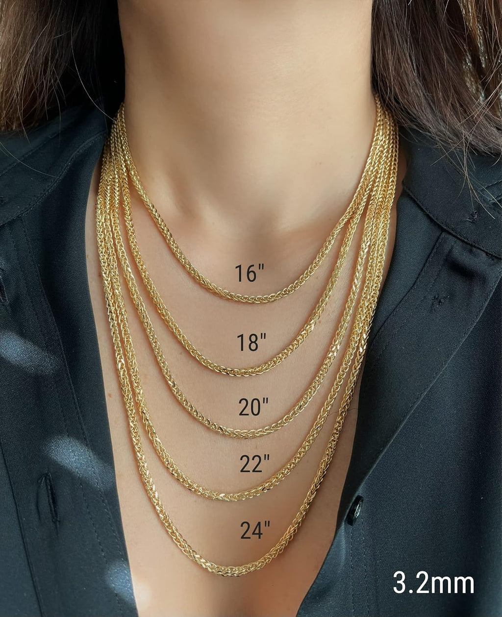JEWELHEART 10K and 14K Gold Square Wheat Chain 1.5mm 1.7mm 2.2mm 2.6mm 3.2mm 3.9mm 4.5mm Yellow Real Gold Chains Diamond Cut Braided Franco Chain Necklace For Women with Lobster Clasp 16' 18' 20' 22' 24'