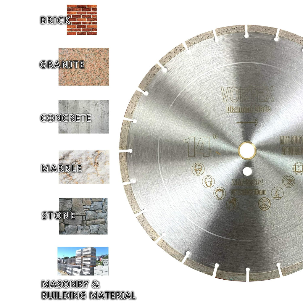 (5 Pack) VTXMax VSS 14 Inch Dry or Wet Cutting General Purpose Power Saw Segmented Diamond Blades for Concrete Stone Brick Masonry (14' (5 pcs))