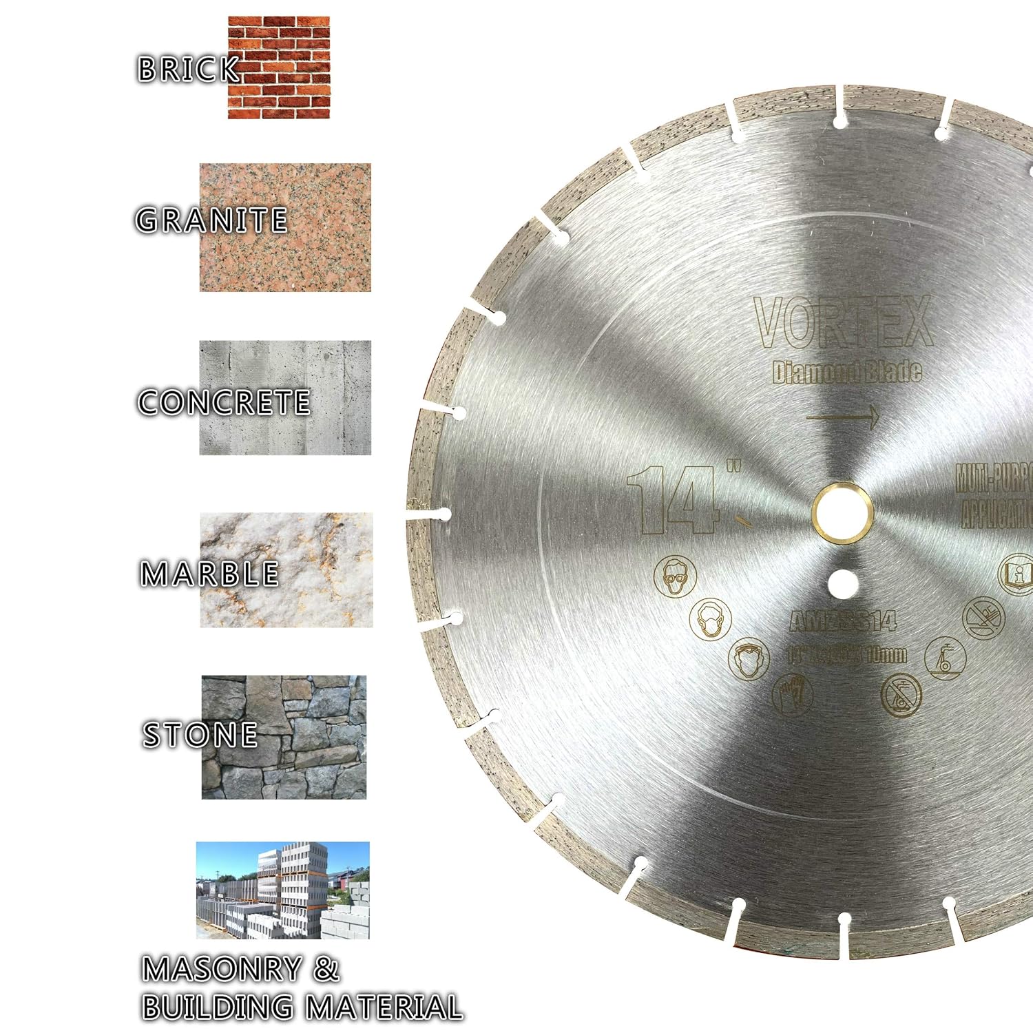 (5 Pack) VTXMax VSS 14 Inch Dry or Wet Cutting General Purpose Power Saw Segmented Diamond Blades for Concrete Stone Brick Masonry (14' (5 pcs))