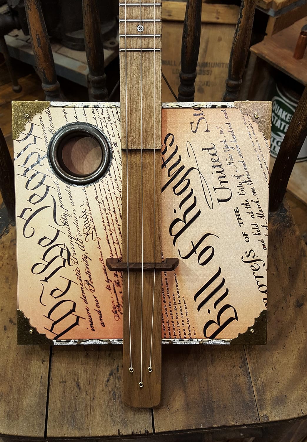 'Founder's Faith' Patriotic American Cigar Box Guitar - Acoustic/Electric 3-string - Made in the USA!